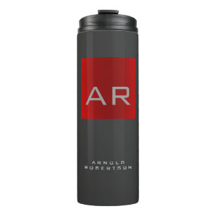 Stilvolle, grau-rote Trendy Monogram-Name Thermosbecher