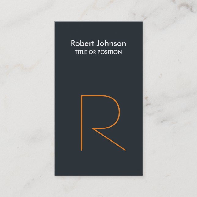 Stilvolle, graublaue Orange Monogram Business Card Visitenkarte (Vorderseite)