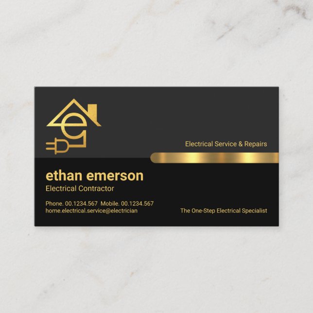 Stilvolle graue Layers Gold Tab Letter E Electrici Visitenkarte (Vorderseite)