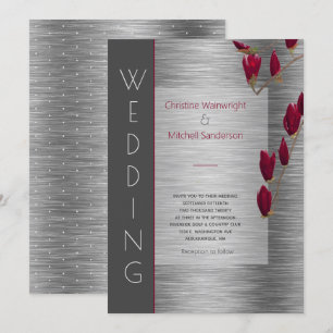 Stilvolle graue Metallic Burgundy Floral Wedding Einladung