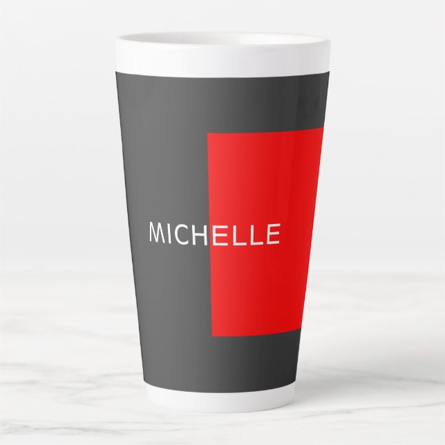 Stilvolle Grauroter Minimalistischer Name Milchtasse (Vorderseite)