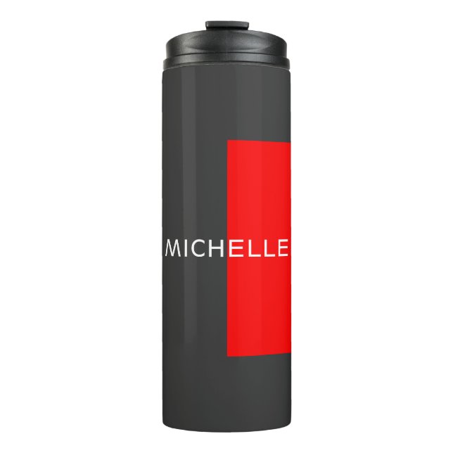 Stilvolle Grauroter Minimalistischer Name Thermosbecher (Vorderseite)