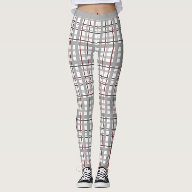 Stilvolle Gray Burgundy Scottish Tartan Kariert Yo Leggings (Vorderseite)
