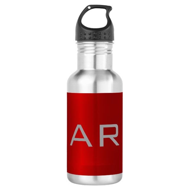 Stilvolle Gray Red Trendy Monogram Edelstahlflasche (Vorderseite)