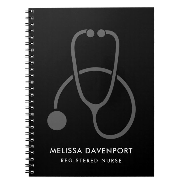 Stilvolle Gray Stethoscope Illustration auf Black Notizblock (Vorderseite)