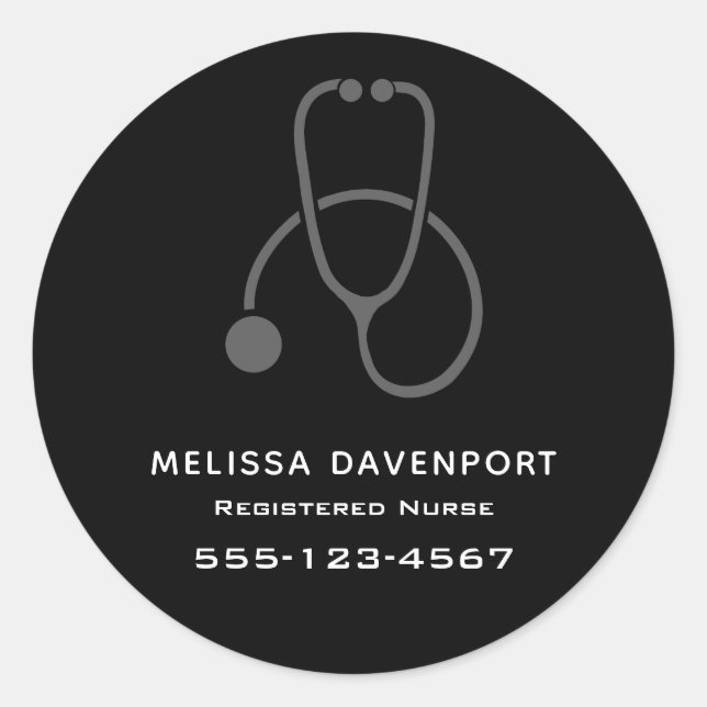 Stilvolle Gray Stethoscope Illustration auf Black Runder Aufkleber (Vorderseite)