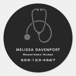 Stilvolle Gray Stethoscope Illustration auf Black Runder Aufkleber