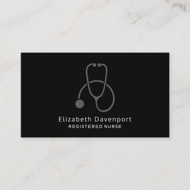 Stilvolle Gray Stethoscope Illustration auf Black Visitenkarte (Vorderseite)