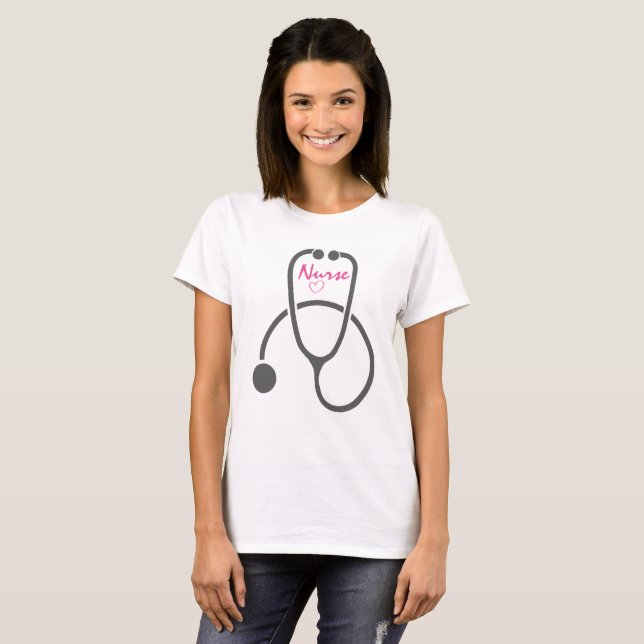 Stilvolle Gray Stethoscope Illustration Nurse T-Shirt (Vorne ganz)
