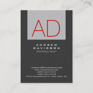 Stilvolle Gray Stripe Red Monogram Business Card Visitenkarte