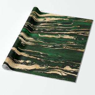 Stilvolle Green & Gold Abstrakt Marbleized Paint Geschenkpapier