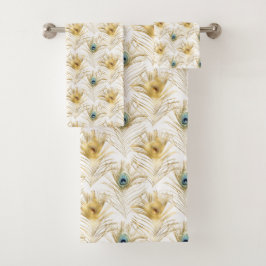 Stilvolle Green Gold Peacock Feathers Badhandtuch Set