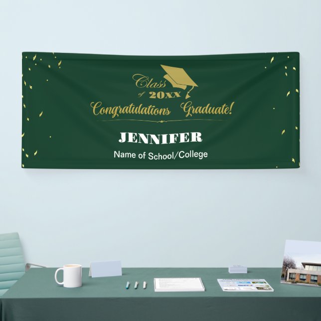 Stilvolle Green Gold Script Glückwunsch Abschluss  Banner (Messe)