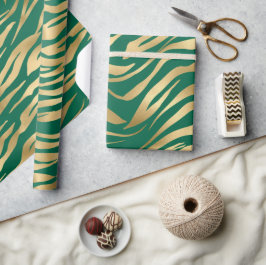 Stilvolle Green und Gold Wild Tiger Stripes Safari Geschenkpapier