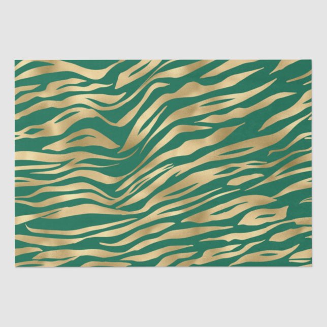Stilvolle Green und Gold Wild Tiger Stripes Safari Seidenpapier (Vorderseite)