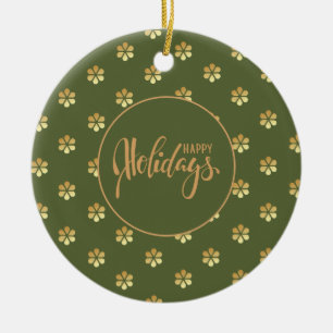 Stilvolle Grün & Gold Daisy Weihnachten Keramik Ornament