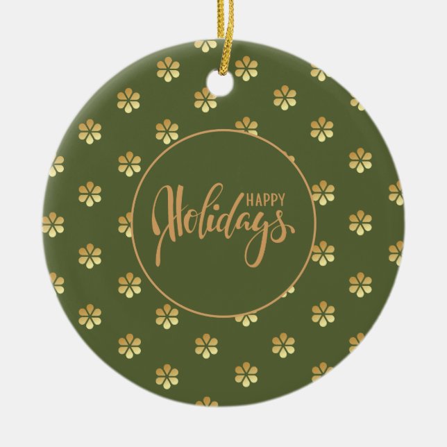 Stilvolle Grün & Gold Daisy Weihnachten Keramik Ornament (Vorne)