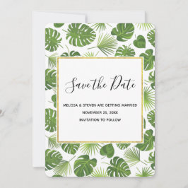 Stilvolle Grün-Tropen-Blätter-Muster Hochzeit Save The Date