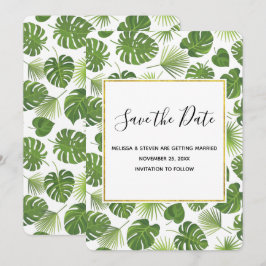 Stilvolle Grün-Tropen-Blätter-Muster Hochzeit Save The Date