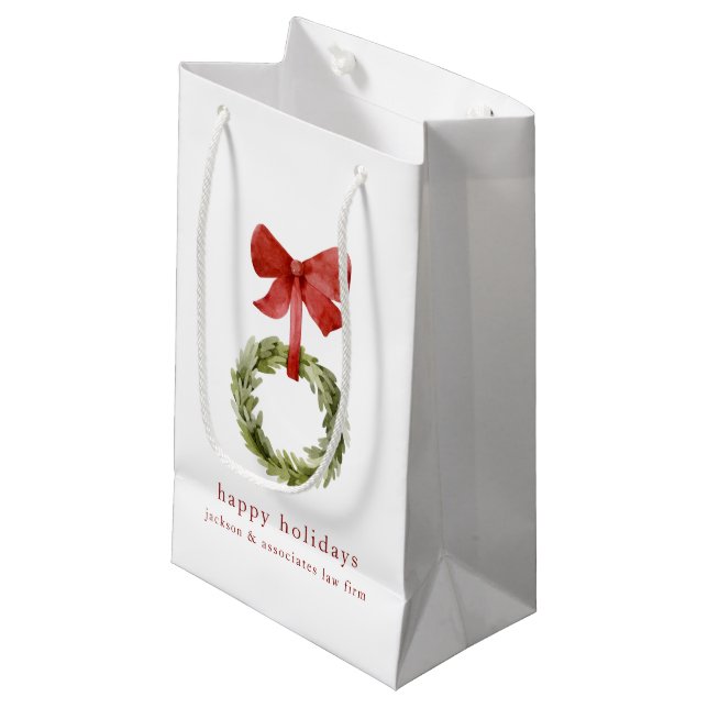 Stilvolle Grün Weihnachts-Wreath Red Bow Kleine Geschenktüte (Vorderseite Schrägansicht)