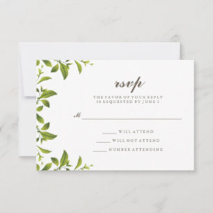 Stilvolle grüne botanische Blätter Hochzeit RSVP Karte