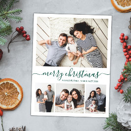 Stilvolle grüne Schrift 4 Foto Collage Weihnachten Postkarte