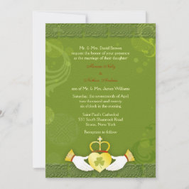 Stilvolle grüne und goldene irische Hochzeit Einladung