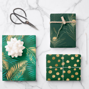 Stilvolle grüne und goldene tropische Dschungelblä Geschenkpapier Set