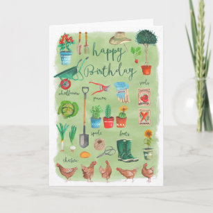 Stilvolle Grüngarten Garten glücklich Geburtstag Karte