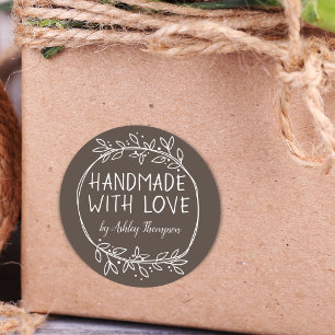 Stilvolle Grünpflanze Handmade With Love Name Brau Runder Aufkleber