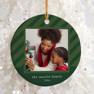 Stilvolle Grünstreifen Einfaches Foto Weihnachten Keramik Ornament