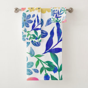 Stilvolle, gürtelrosa Blume handlackieren Badhandtuch Set