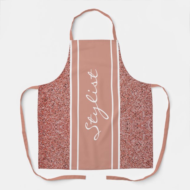 Stilvolle Hair Stylist Rose Gold Glitzer Script Schürze (Vorderseite)