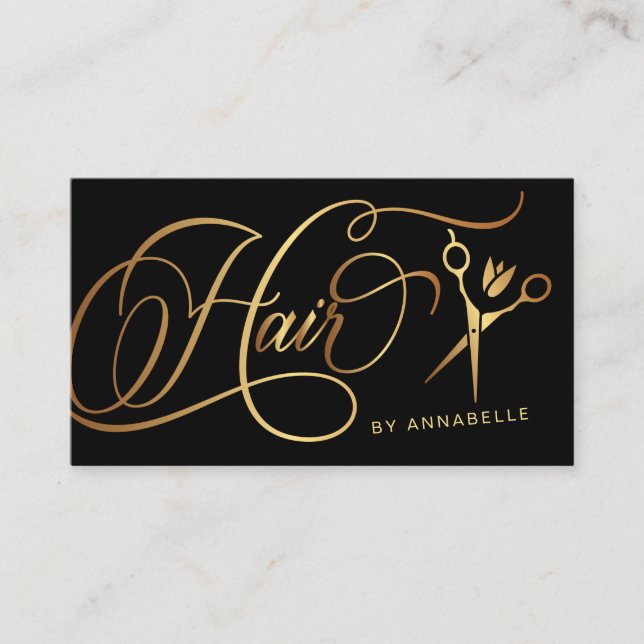 Stilvolle Hairstylist Gold & Black  Visitenkarte (Vorderseite)