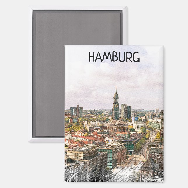 Stilvolle Hamburg Germany Hansestadt City View Magnet (Vorderseite/Rückseite)