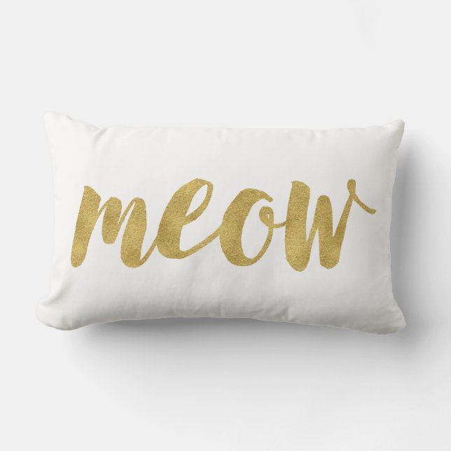Stilvolle handgeschriebene Meow Kitty Cat Dekorati Lendenkissen (Vorderseite)