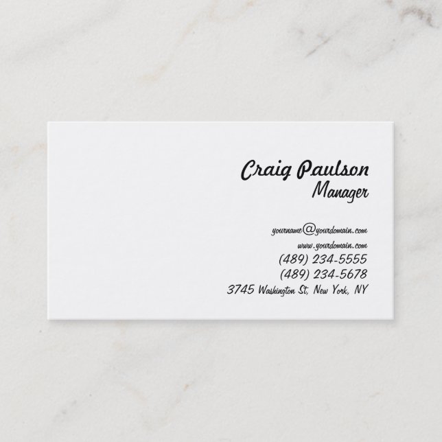 Stilvolle Handwriting-Script White Business Card Visitenkarte (Vorderseite)