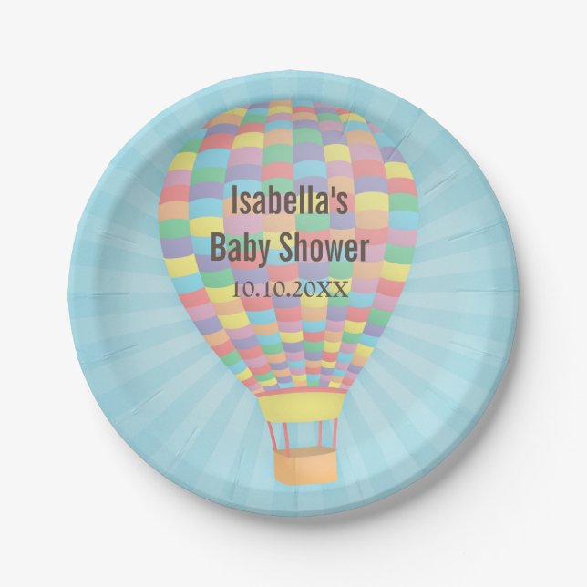 Stilvolle Heißluft-Ballon-Babyparty-Versorgungen Pappteller (Vorderseite)