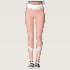 Stilvolle, hellrosa, blumenweiße Streifen und Name Leggings