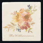 Stilvolle Herbst Wasserfarben Personalisiert Steinuntersetzer<br><div class="desc">Dieser Untersetzer aus Stein besticht durch ein stilvolles Aquarellbouquet in einer warmen und gemütlichen Herbst- und Herbstfarbenpalette. Personalisieren Sie es mit Ihrem Namen in einem angesagten Schriftzeichen. Tolle Geschenkidee!</div>