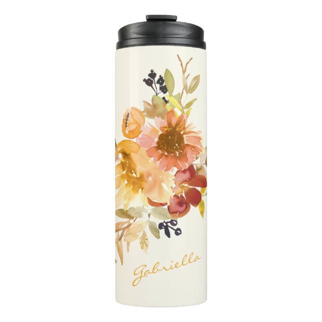 Stilvolle Herbst Wasserfarben Personalisiert Thermosbecher (Vorderseite)