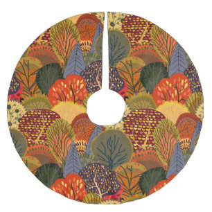 Stilvolle Herbstbäume, helle Waldmuster. Polyester Weihnachtsbaumdecke