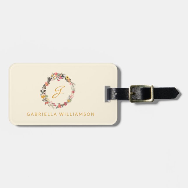 Stilvolle Herbstflordraht Mit Monogramm Name Gepäckanhänger (Vorderseite horizontal)