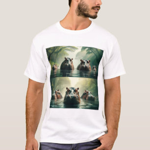 Stilvolle Hippopotamus Print T - Shirt