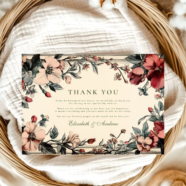 Stilvolle Hochzeit im floralen Jugendstil Dankeskarte (Von Creator hochgeladen)