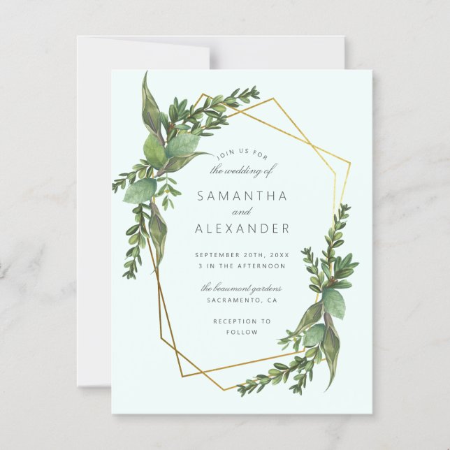 Stilvolle Hochzeit im Grünen Mint & Gold Geometric Magneteinladung (Vorderseite)