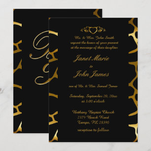 Stilvolle Hochzeit in Gold und Black Giraffe-Muste Einladung