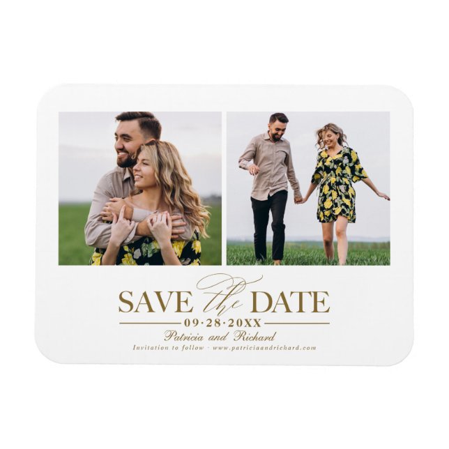Stilvolle Hochzeit Save the Date 2 Fotos Magnet (Horizontal)