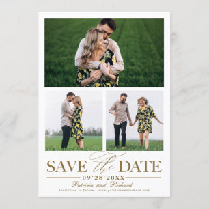 Stilvolle Hochzeit - Save The Date 3 Foto Collage Einladung