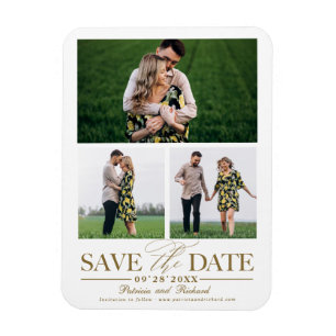 Stilvolle Hochzeit Save The Date 3 Foto Collage Magnet